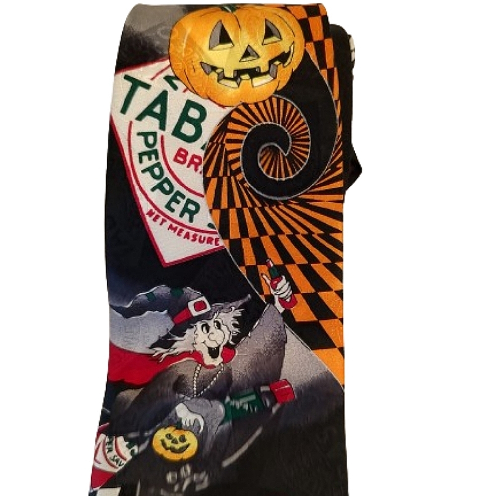 Tabasco Halloween Silk Tie Witch Pumpkin October Fall Spooky